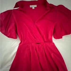 Fuchsia Collared Mini Dress with Slight Opening in the Front